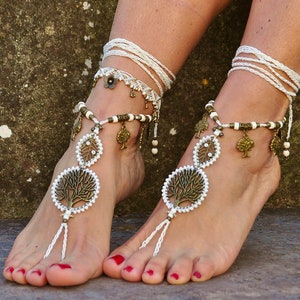 Barefoot Sandals,Tree of life Jewelry,Beach Wedding,Crochet jewelry,ankle bracelet,Wedding jewelry,Macrame anklet,Yoga jewelry,Boho sandals