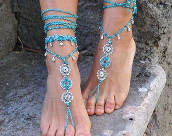 Crochet Barefoot Sandals: Beaded Mandala Foot Jewelry