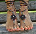 GIPSY mandala BAREFOOT SANDALS, Brown, Foot jewelry, Hippie sandals, Toe anklet, Beaded crochet, Ethnic tribal sandals, Festival jewelry product logo