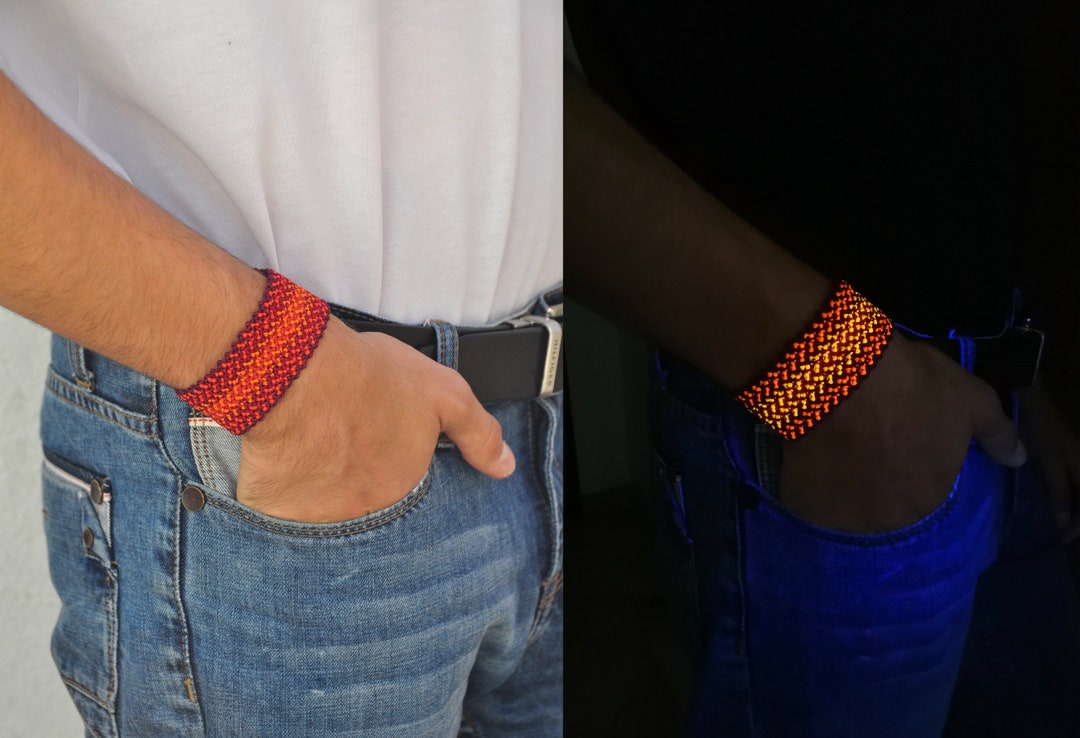 Glow in the Dark Macrame Cuff Bracelet: Neon Festival Jewelry - Etsy