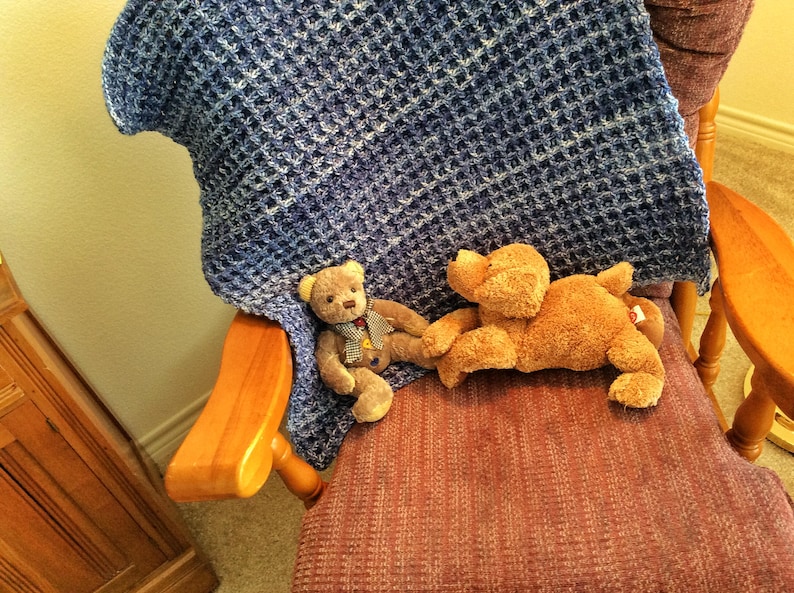Small Baby Blanket Crochet Blue and White Baby Blanket Floor Play Pad Mini Tummy Time Floor Blanket Take a Long Floor Pad