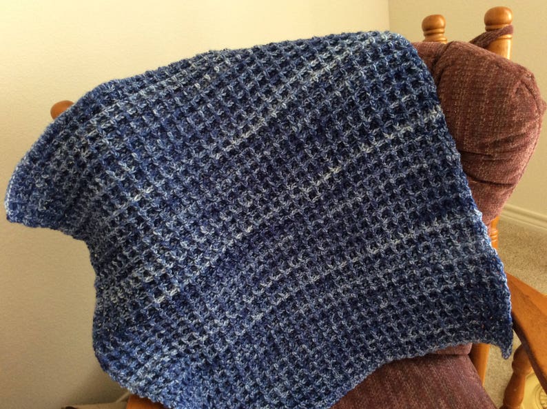 Small Baby Blanket Crochet Blue and White Baby Blanket Floor Play Pad Mini Tummy Time Floor Blanket Take a Long Floor Pad