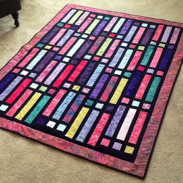 Stained Glass Quilt, Batik Stained Glass Quilt, Stained Glass Wall Hanging, Jewel Tones, Stained Glass Sofa Throw