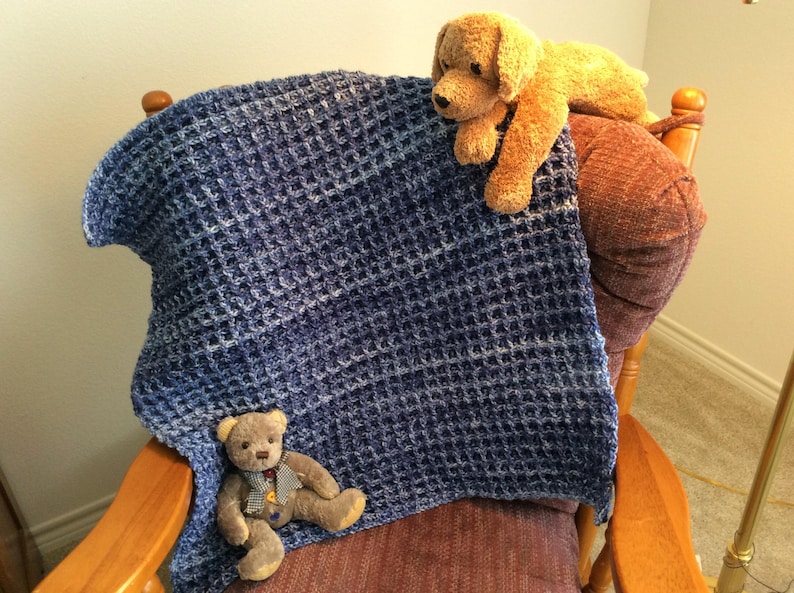 Small Baby Blanket Crochet Blue and White Baby Blanket Floor Play Pad Mini Tummy Time Floor Blanket Take a Long Floor Pad