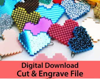 Pixelated Hearts - Laser Cut File - Digital Download / PDF