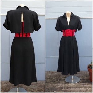 Vintage 1940s Gabardine Swing Dress /Rockabilly/ Pin Up