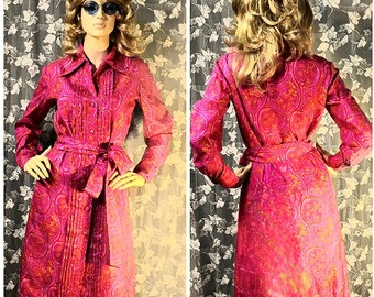 Vintage 1970s Silk Hot Pink Psychedelic Dress