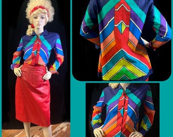 RARE vintage 80s rainbow “Valditevere” designer cotton trapeze shirt Italy