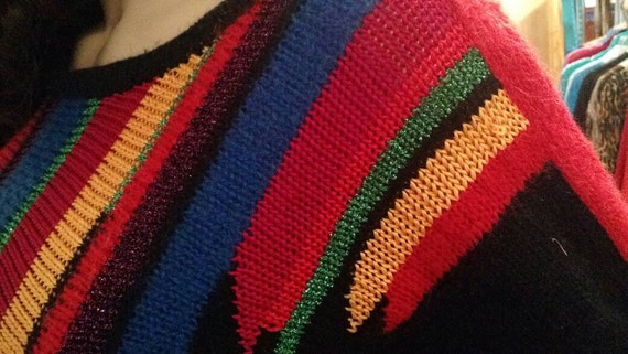 Vintage 80's colorful & sparkly rainbow stripe sw… - image 5