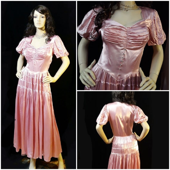 VINTAGE 1940s Pink Liquid Satin Formal Gown - image 1