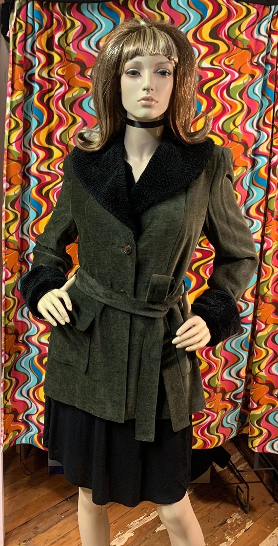 Vintage 90s/ Forest Green/ Black Wool blend colla… - image 1