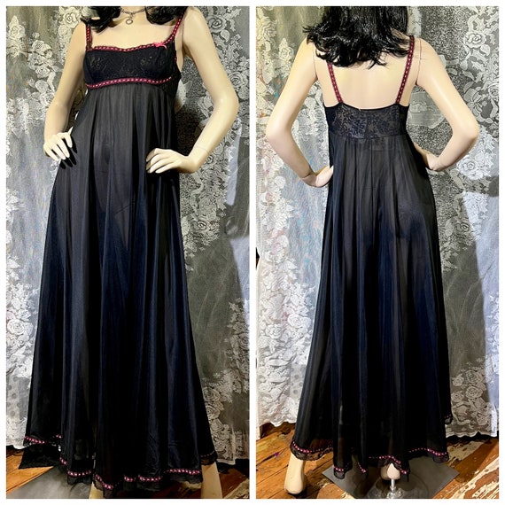 Vintage 1970s Joseph Magnin Black Lace Slip Dress… - image 1