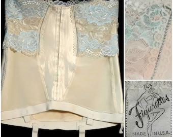 Vintage 1950's Figurette Lace girdle/shapewear/skirt corset with 5 garter loops #vintagegirdle #pinup #vintagelingerie #waistcorset