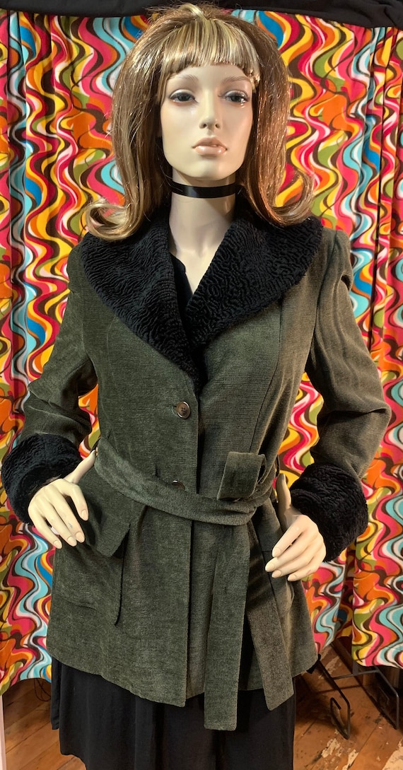 Vintage 90s/ Forest Green/ Black Wool blend colla… - image 2