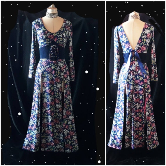 Vintage 1970's Split Skirt Floral Maxi Dress