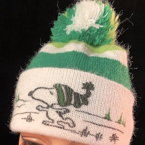 Vintage 1958 Snoopy Ice Skating Peanuts Beanie with Pom Pom