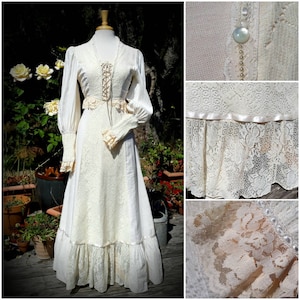 Vintage 1970s Gunne Sax Women Cream Prairie Dress image 3