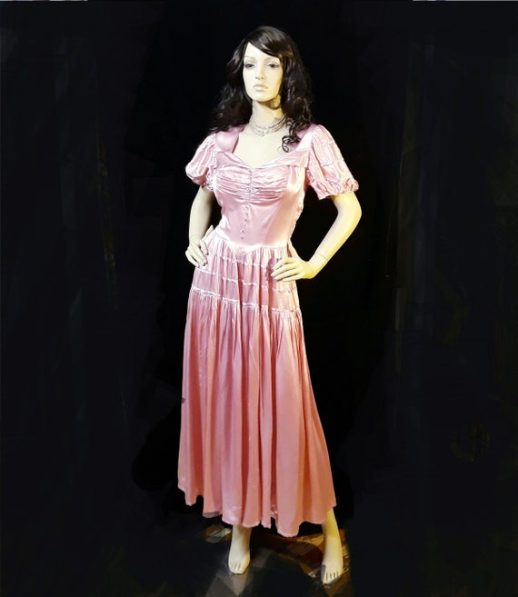 VINTAGE 1940s Pink Liquid Satin Formal Gown - image 4