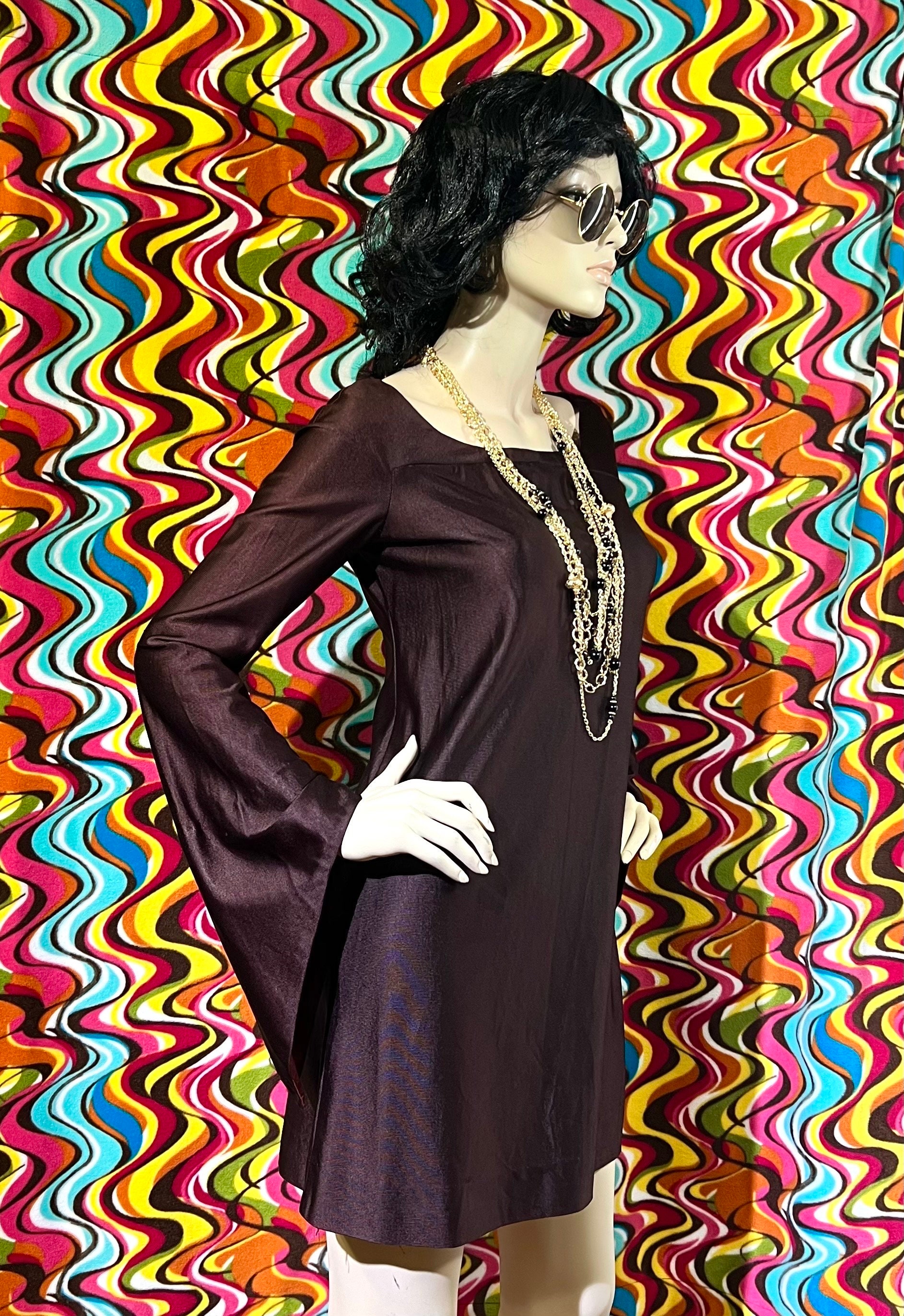 Vintage 1960s Mod Oops California Brown Mini Dress With Bell