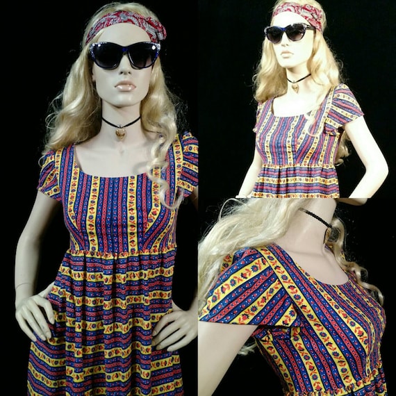Vintage 1970's multi colored flower and stripes ma
