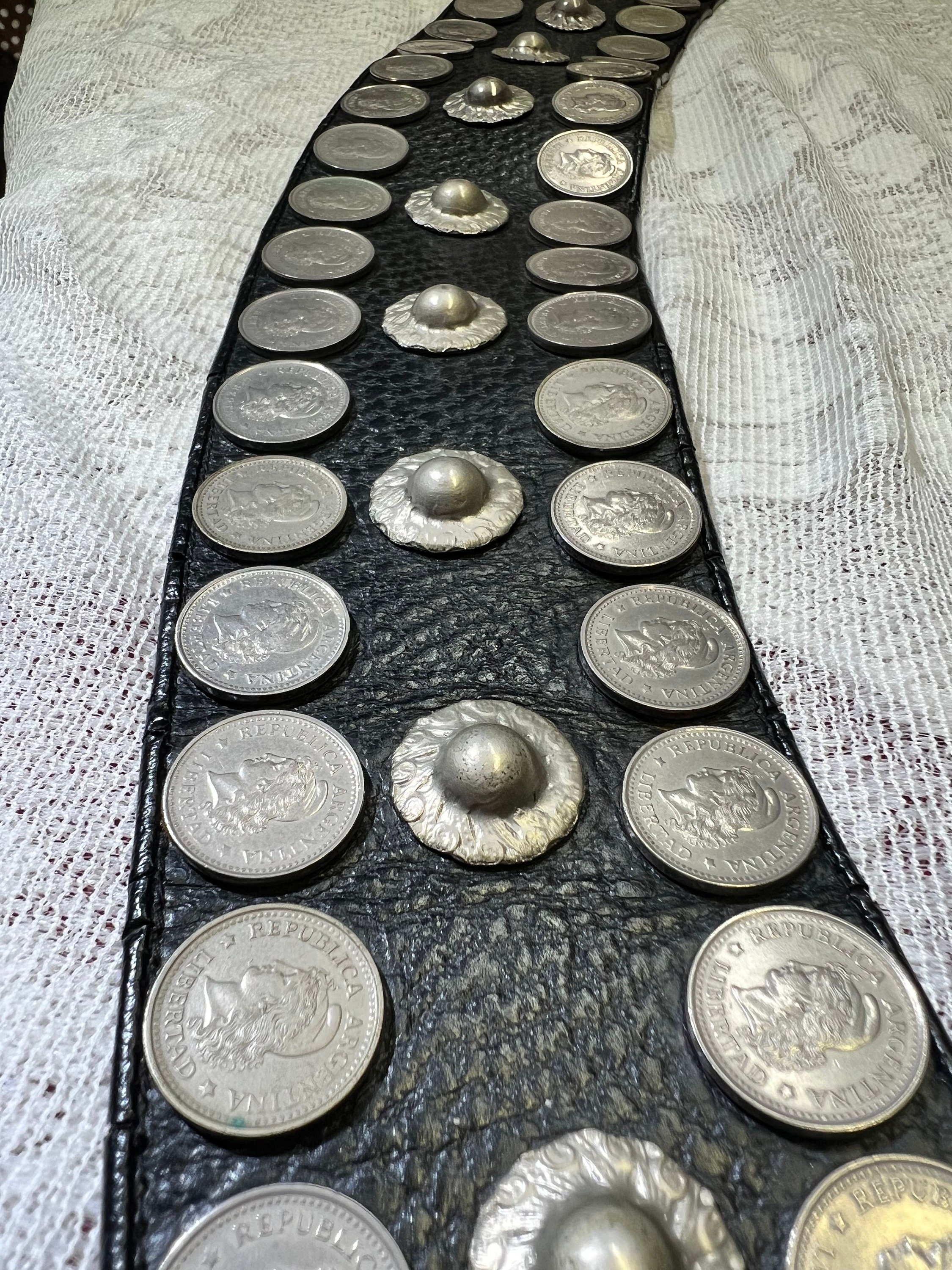 Vintage 1990s Black Leather Belt With 50s Coins - Etsy