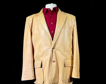 Vintage 1980s "Abercrombie & Fitch" Tan Leather Blazer