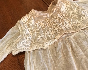 Antique Fabulous 1800's French Net Embroidered Christening Gown