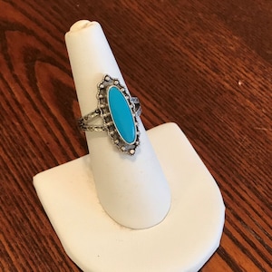 Vintage NAVAJO turquesa sterling mano estampado anillo de borde tamaño 6 / firmado