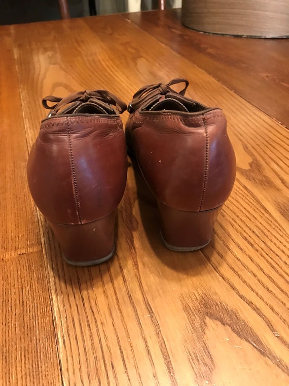 Antique Vintage 1920s BROWN LEATHER SHOES Peep To… - image 5