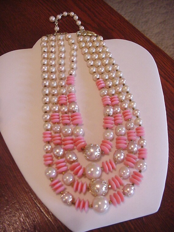 Exquisite 1950's Vintage 4 Strand Jeweled Necklac… - image 3