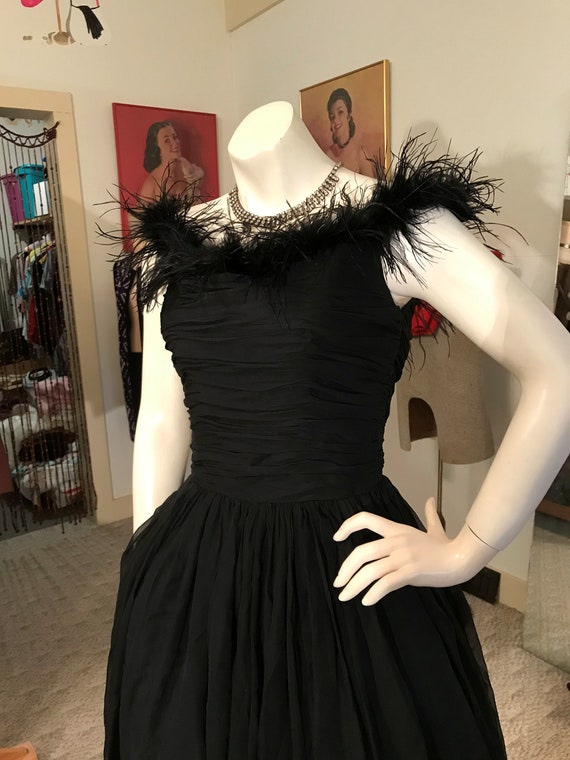 Incredible Vtg 50's Black Organdy/Satin Party Gown