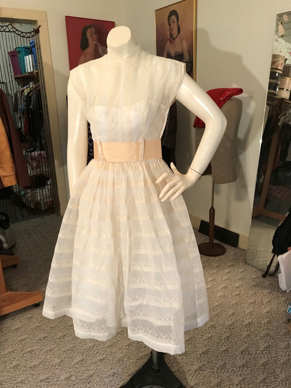 VTG 1940's Sheer Lace Organdy & Satin Dress/Elega… - image 2