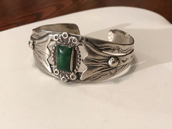 Vintage Navajo RARE Green TURQUOISE Sterling Silve
