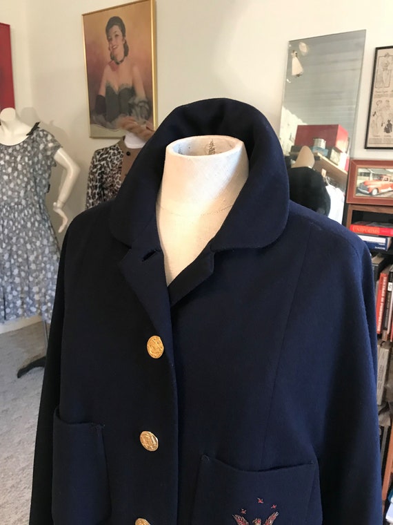 FAB 1940's Vtg. Cashmere Military Style Coat w/Me… - image 3