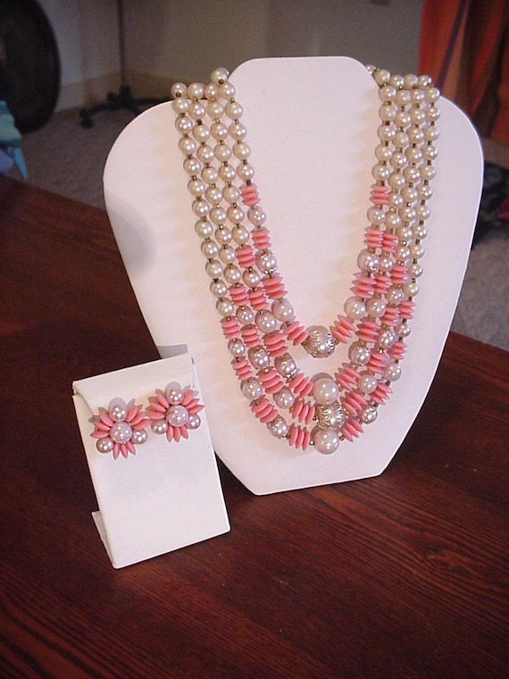 Exquisite 1950's Vintage 4 Strand Jeweled Necklac… - image 1