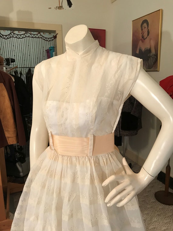 VTG 1940's Sheer Lace Organdy & Satin Dress/Elega… - image 1