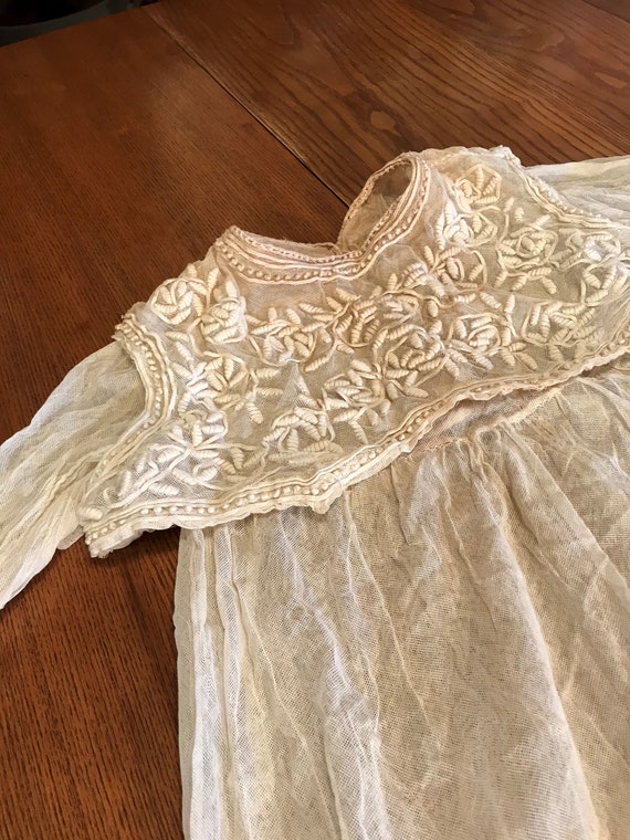 Antique Fabulous 1800's French Net Embroidered Chr