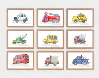 Cars and Trucks  Wall Art Prints: Kids Room Decor (Digital Download)