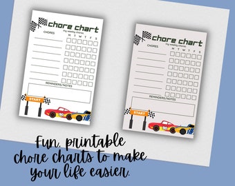 Race Car Chore Chart: Kids Printable Weekly Planner (Digital Download)