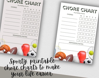 Sports Chore Chart for Kids: Printable Weekly Planner (Digital Download)