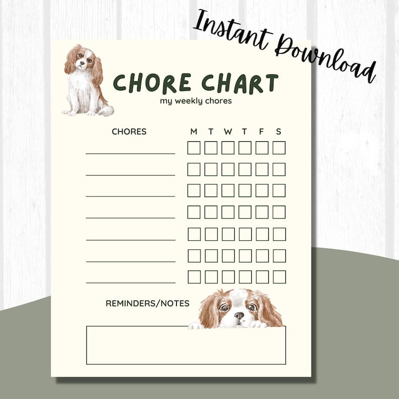 Dog Chore Chart, Kids Printable Chore Chart, Chore Chart for Kids ...