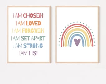 I Am Chosen Kid's Room Wall Art/Rainbow Nursery Art/Digital Printable