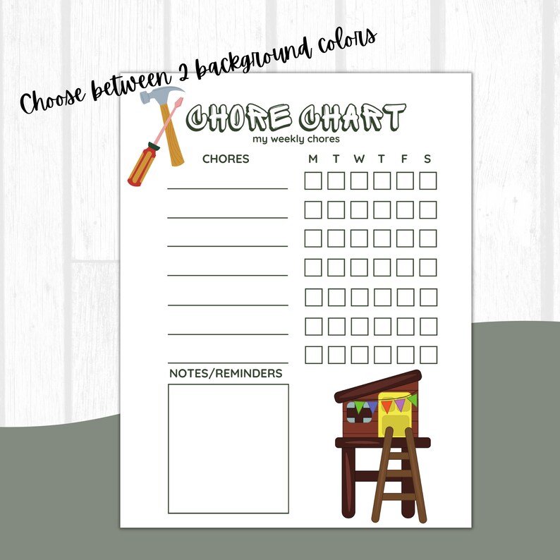 Kids Printable Chore Chart: Playhouse Design (digital Download) - Etsy