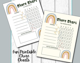 Rainbow Chore Chart for Kids: Weekly Planner (Digital Download)
