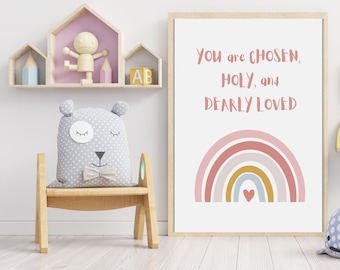 Rainbow Nursery Print: 'I Am Chosen' Kids Room Wall Art (Digital Download)
