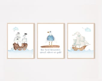 Pirate Ship Art: Kid's Playroom Decor, Nursery, Beach House (Digital Download)