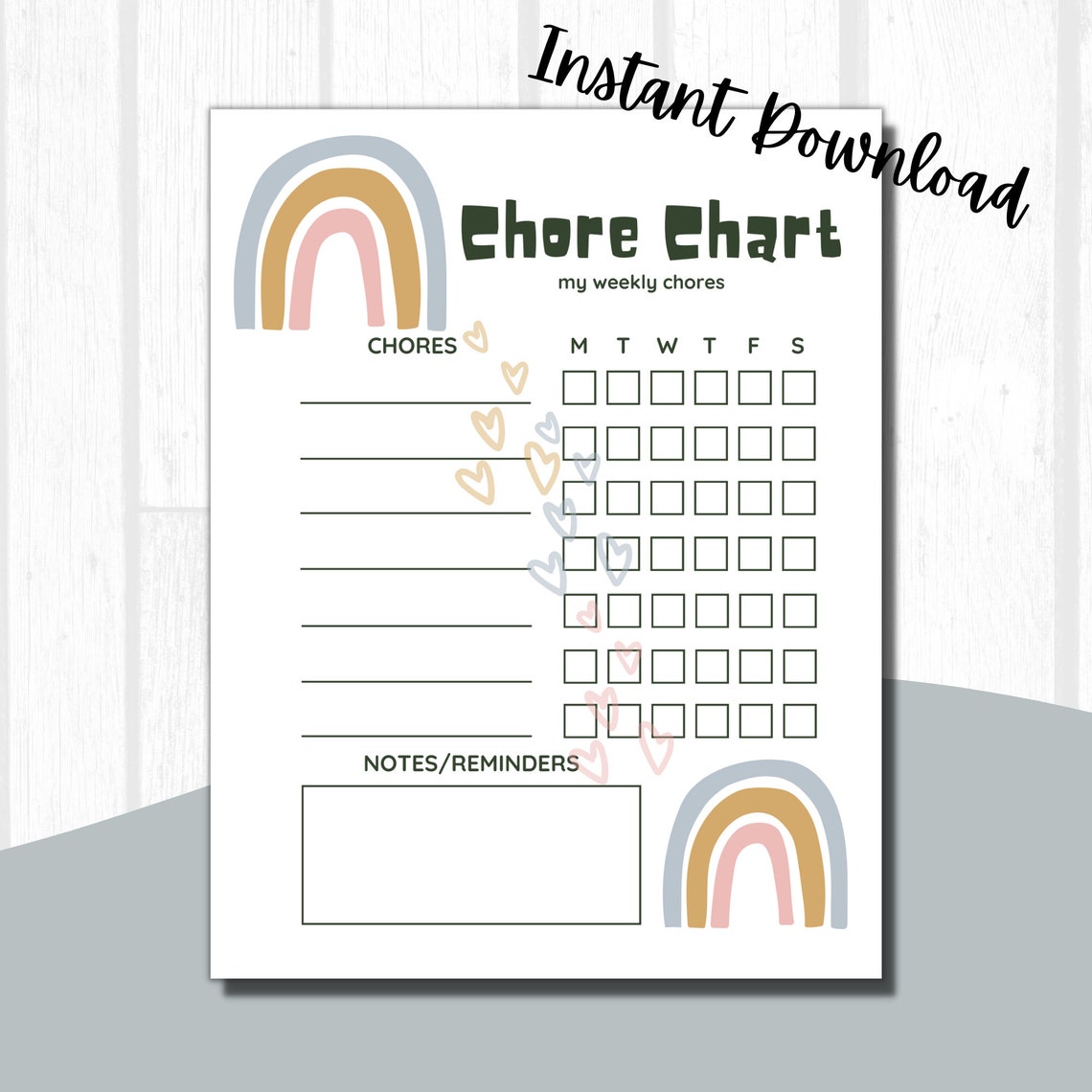 Rainbow Kids Printable Chore Chart, Chore Chart for Kids, Printable ...