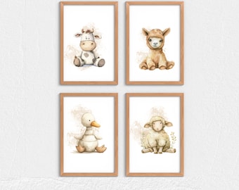 Farm Animal Nursery Art Prints: Watercolor Kids Room Decor (Digital Download)