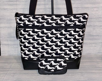 Dachshund Purse Black and White Dachshund - Wiener Dog Handbag Made to order