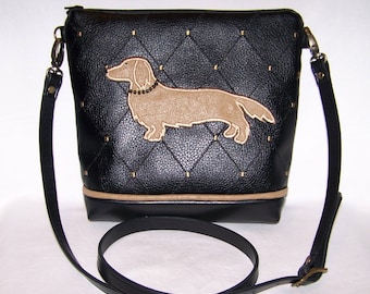 Dachshund Cross Body Bag - Appliqued Dachshund - Wiener Dog  - Handbag - Purse - Shoulder Bag - Made to Order